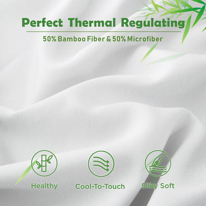 3 Piece Hotel Bamboo Cooling Fitted Sheet Set & Pillowcase -Ultra Soft 2000TC Breathable Fitted Bed Sheets Set with 37 Centimetre Deep Pocket-Cooling Sheets for Hot Sleepers(White,Queen)