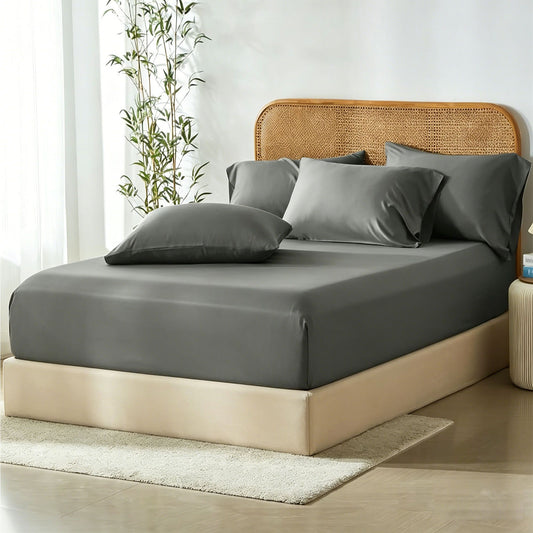 3 Piece Hotel Bamboo Cooling Fitted Sheet Set & Pillowcase -Ultra Soft 2000TC Breathable Fitted Bed Sheets Set with 37 Centimetre Deep Pocket-Cooling Sheets for Hot Sleepers(Grey,Queen)
