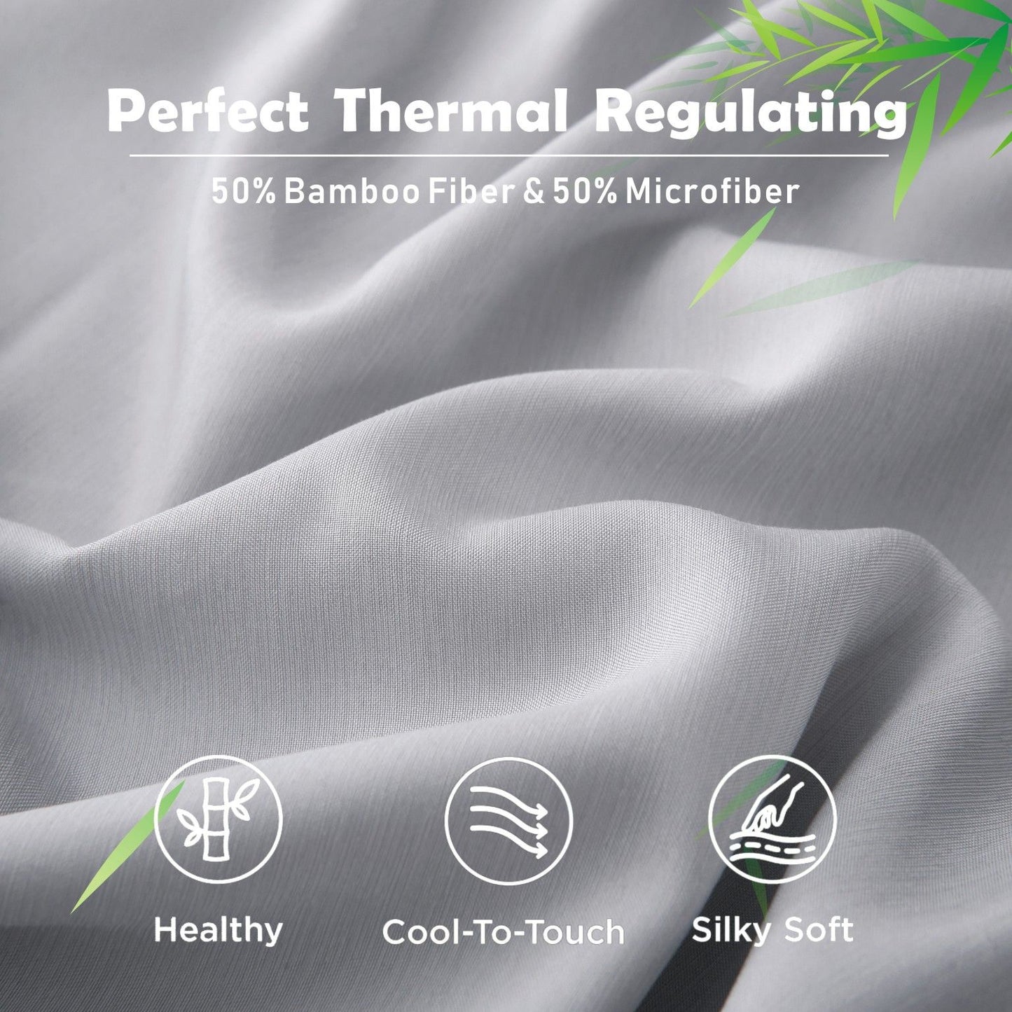 3 Piece Hotel Bamboo Cooling Fitted Sheet Set & Pillowcase -Ultra Soft 2000TC Breathable Fitted Bed Sheets Set with 37 Centimetre Deep Pocket-Cooling Sheets for Hot Sleepers(Silver-gray,Queen)