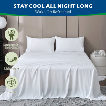 4 Piece Hotel Bamboo Cooling Sheet Set -Ultra Soft 2000TC Breathable Bed Sheets Set with 37 Centimetre Deep Pocket-Cooling Sheets for Hot Sleepers(White,Queen)
