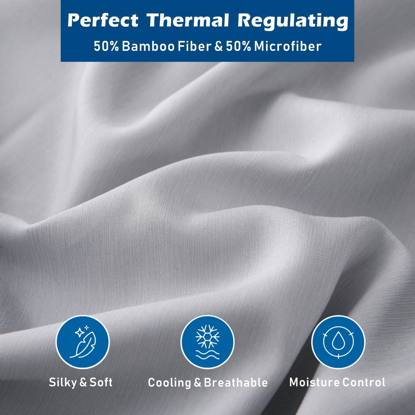 3 Piece Hotel Bamboo Cooling Sheet Set -Ultra Soft 2000TC Breathable Bed Sheets Set with 37 Centimetre Deep Pocket-Cooling Sheets for Hot Sleepers(Silver-gray,Single)