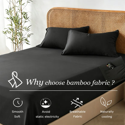 3 Piece Hotel Bamboo Cooling Fitted Sheet Set & Pillowcase -Ultra Soft 2000TC Breathable Fitted Bed Sheets Set with 37 Centimetre Deep Pocket-Cooling Sheets for Hot Sleepers(Black,Super King)