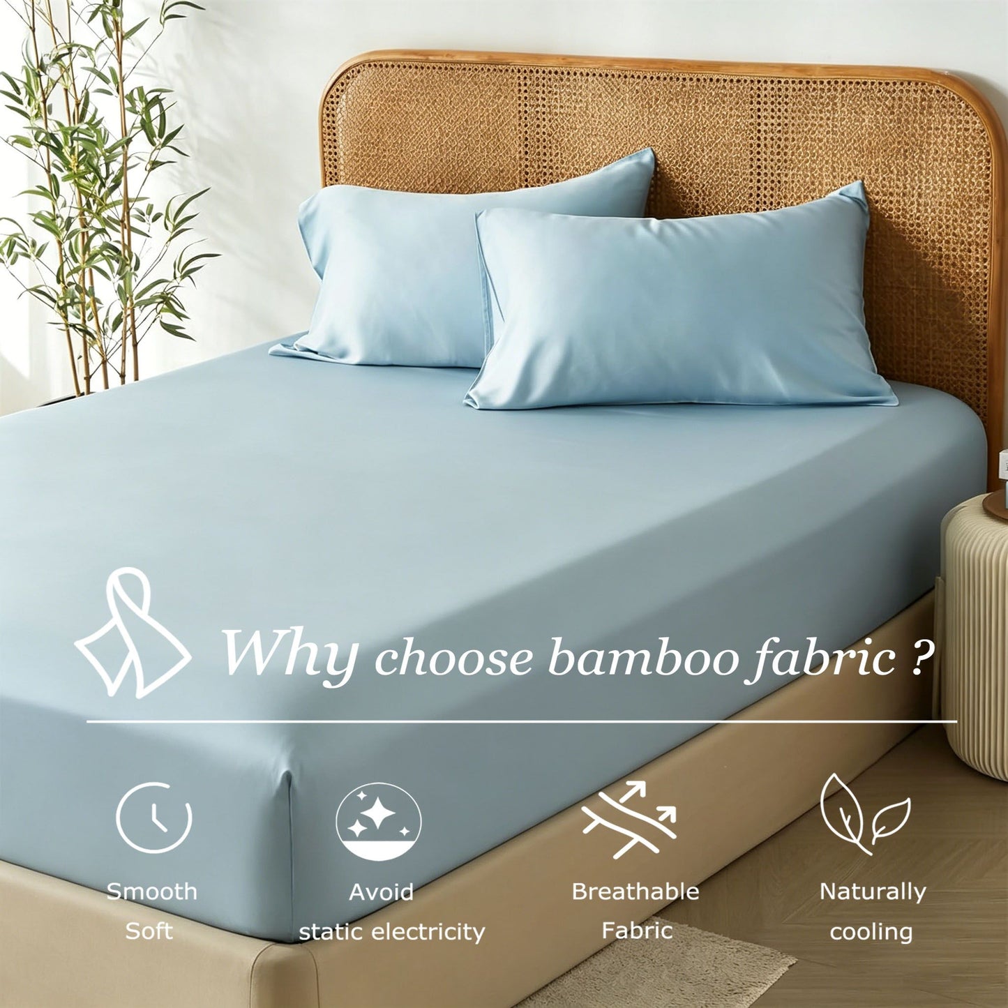 3 Piece Hotel Bamboo Cooling Fitted Sheet Set & Pillowcase -Ultra Soft 2000TC Breathable Fitted Bed Sheets Set with 37 Centimetre Deep Pocket-Cooling Sheets for Hot Sleepers(Sky Blue,Super King)