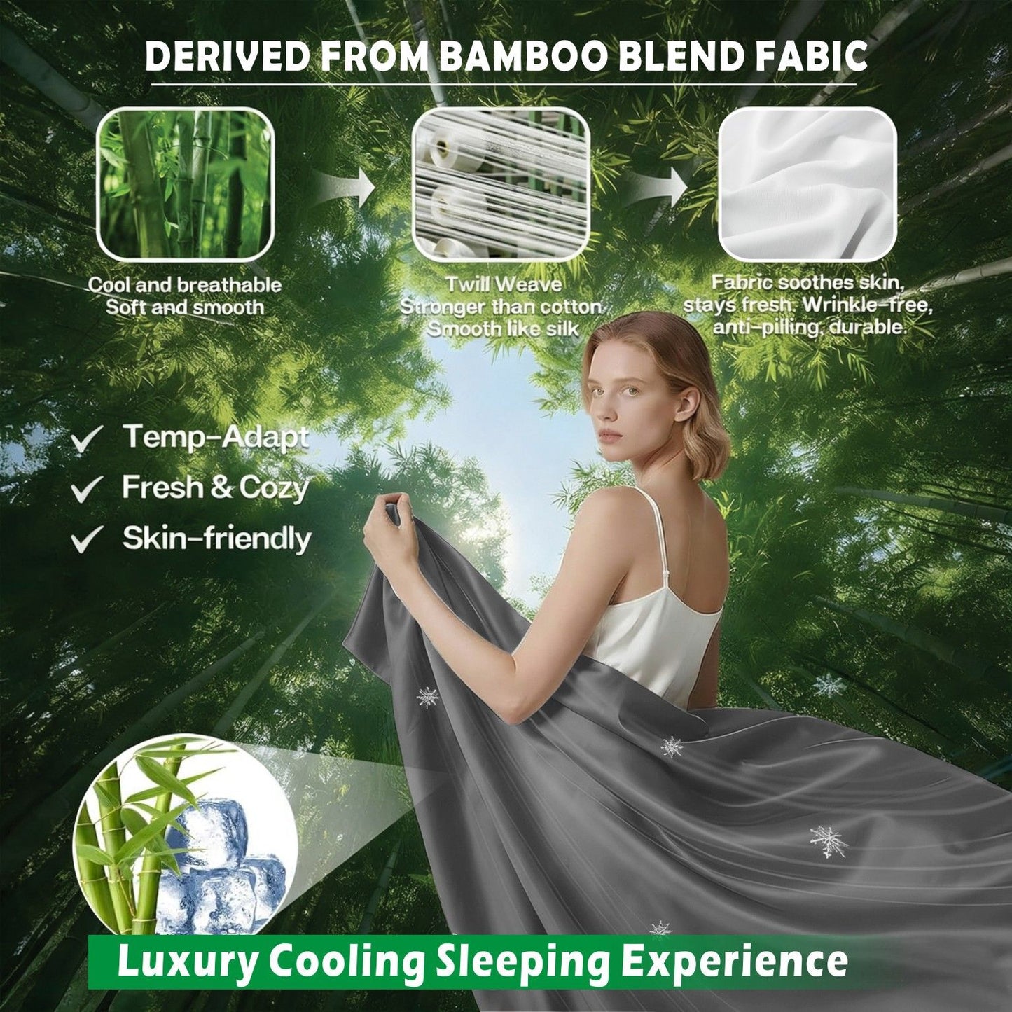 4 Piece Hotel Bamboo Cooling Sheet Set -Ultra Soft 2000TC Breathable Bed Sheets Set with 37 Centimetre Deep Pocket-Cooling Sheets for Hot Sleepers(Grey,Super King)