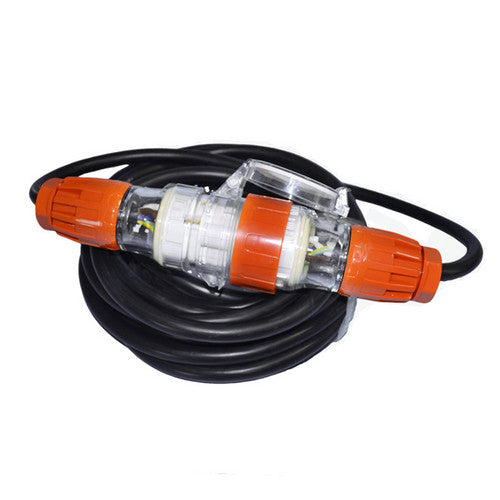 32 Amp 5m 3 Pin Extension Lead Single Phase 250V Rubber Cable Male/Female Plug