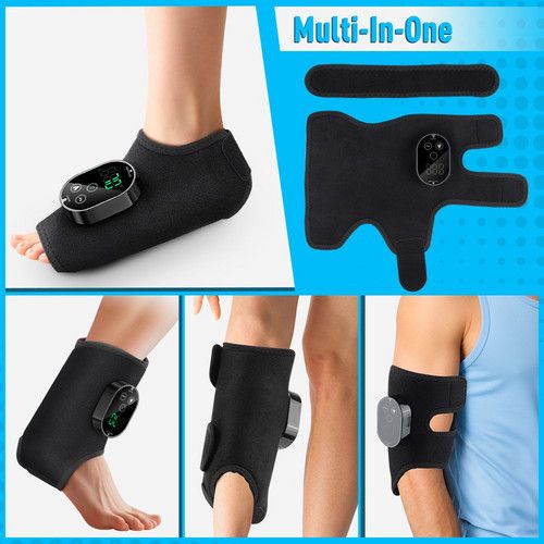 Black Cordless Ankle Heating Pad, Foot and Ankle Massager with Heat Foot Renew Triple