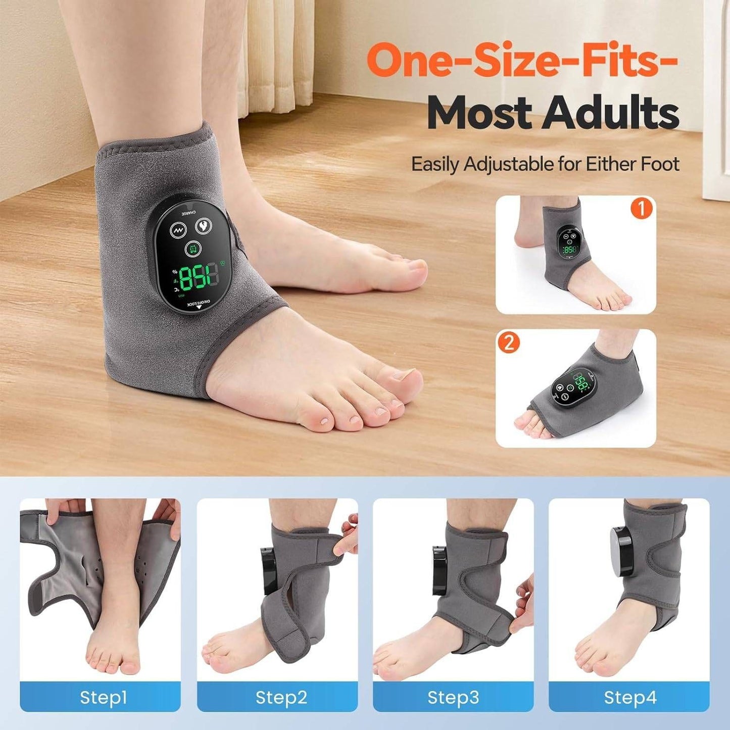 GRAY Cordless Ankle Heating Pad, Foot and Ankle Massager with Heat Foot Renew Triple