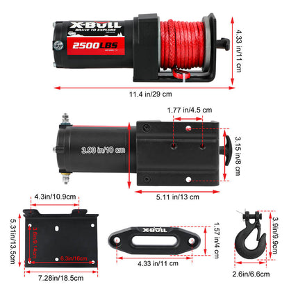 X-BULL 12V Electric Winch 2500LBS Synthetic Rope 15.2M ATV Boat Winch Trailer