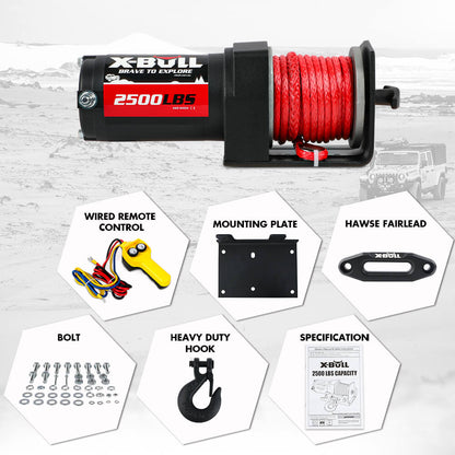 X-BULL 2500LBS Electric Winch 12V Winch Synthetic Rope 15.2M ATV Winch Kit Boat Winch Trailer