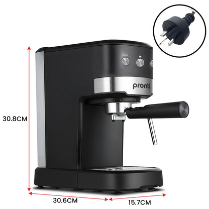 Pronti KCM-850D Coffee Machine 20 Bar Espresso Maker with Milk Frother and 1.25L Tank