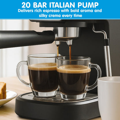 Pronti KCM-850D Coffee Machine 20 Bar Espresso Maker with Milk Frother and 1.25L Tank