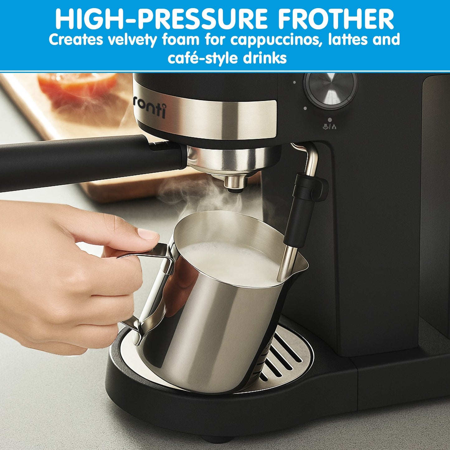 Pronti KCM-850D Coffee Machine 20 Bar Espresso Maker with Milk Frother and 1.25L Tank