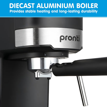 Pronti KCM-850D Coffee Machine 20 Bar Espresso Maker with Milk Frother and 1.25L Tank