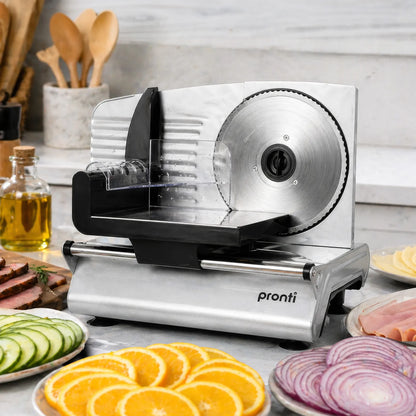 Pronti Electric Deli and Food Slicer with Adjustable Thickness - White