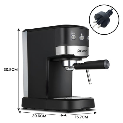 Pronti Breakfast Set with Rose Gold Kettle & Toaster with 1.2L Espresso Machine - Black