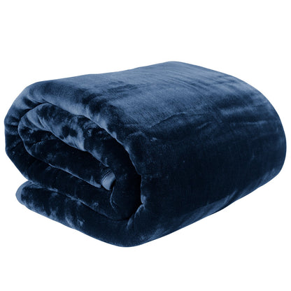 Laura Hill 600gsm Faux Mink Blanket Queen Size Double-sided Throw Rug Large Super Luxurious Soft - Blue