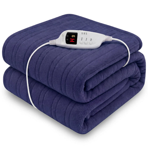 Laura Hill Electric Heated Blanket Throw Soft Coral Fleece w/ 9 Heat Settings - Blue