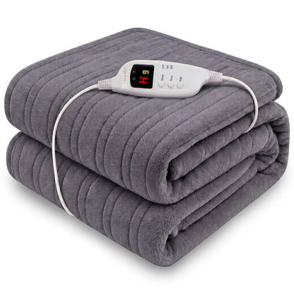 Laura Hill Electric Heated Blanket Throw Soft Coral Fleece w/ 9 Heat Settings - Grey