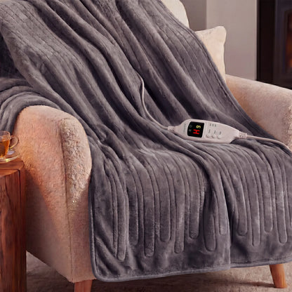 Laura Hill Electric Heated Blanket Throw Soft Coral Fleece w/ 9 Heat Settings - Grey