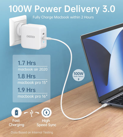CHOETECH PD6008  GAN Dual Type-C 100w Travel Charger (US/EU/UK/AU)