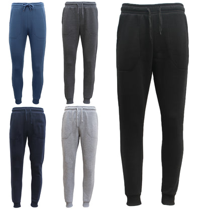 Mens Unisex Fleece Lined Sweat Track Pants Suit Casual Trackies Slim Cuff XS-6XL, Navy, 2XL
