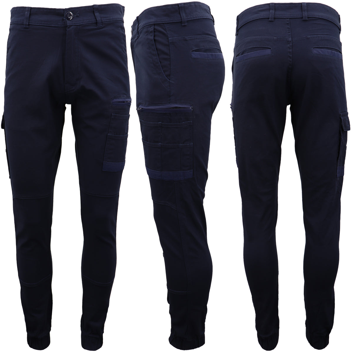 Men's Cargo Cotton Drill Work Pants UPF 50+ 13 Pockets Tradies Workwear Trousers, Black, 40