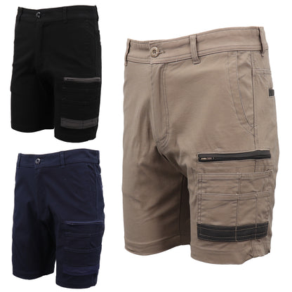 Mens Cargo Cotton Drill Work Shorts UPF 50+ 13 Pockets Tradies Workwear Trousers, Navy, 34