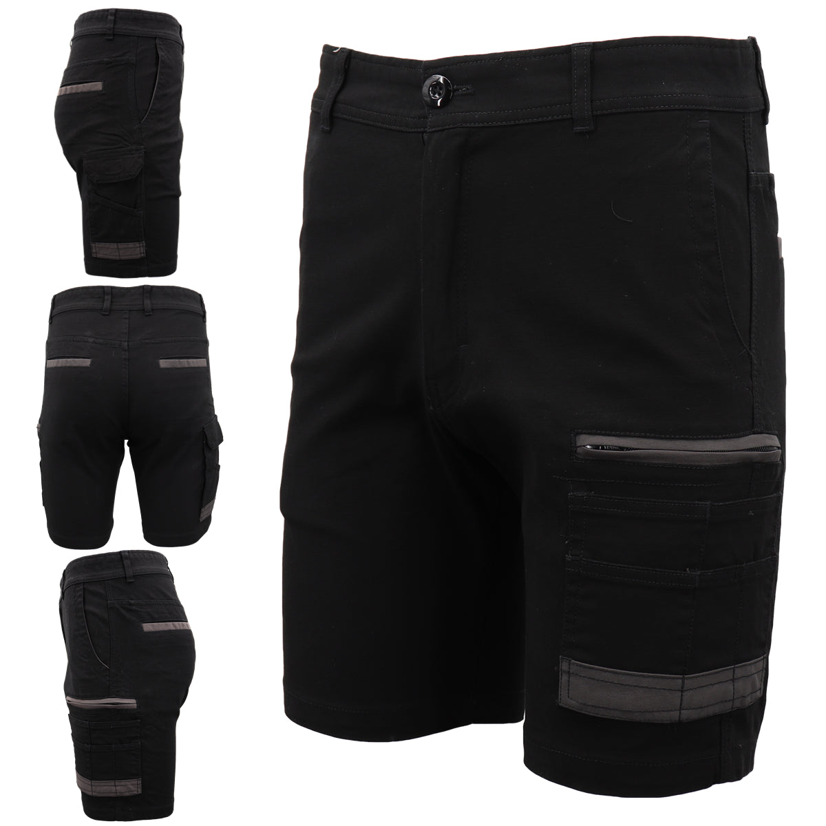 Mens Cargo Cotton Drill Work Shorts UPF 50+ 13 Pockets Tradies Workwear Trousers, Navy, 34