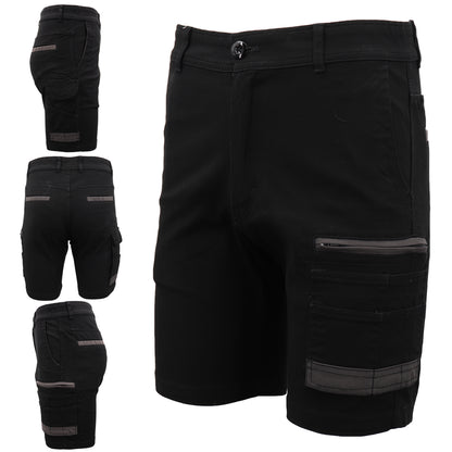 Mens Cargo Cotton Drill Work Shorts UPF 50+ 13 Pockets Tradies Workwear Trousers, Navy, 34