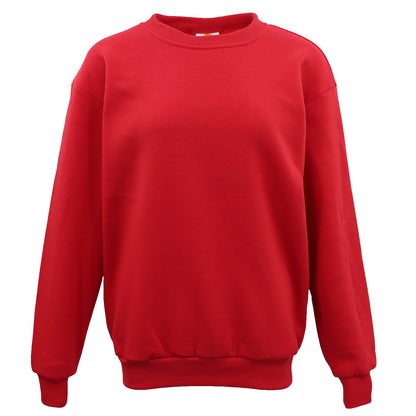 New Adult Unisex Plain Pullover Fleece Jumper Mens Long Sleeve Crew Neck Sweater, Wash Pink, S