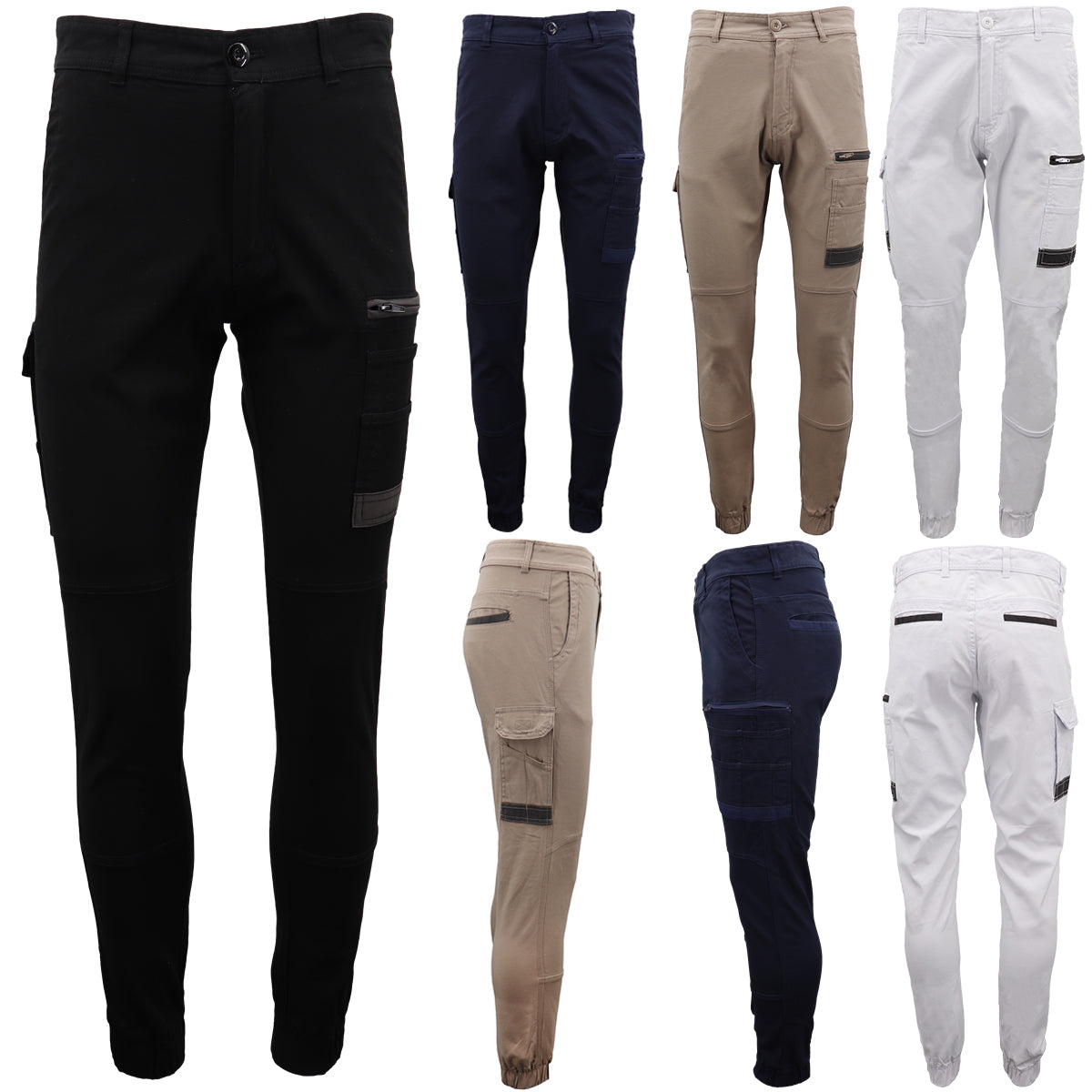 Men's Cargo Cotton Drill Work Pants UPF 50+ 13 Pockets Tradies Workwear Trousers, White, 28