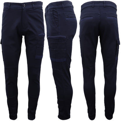 Men's Cargo Cotton Drill Work Pants UPF 50+ 13 Pockets Tradies Workwear Trousers, White, 28
