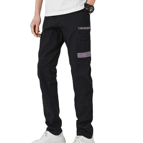 Men's Cotton Drill Cargo Work Pants UPF 50+ 13 Pockets Tradies Workwear Trousers, Black, 34
