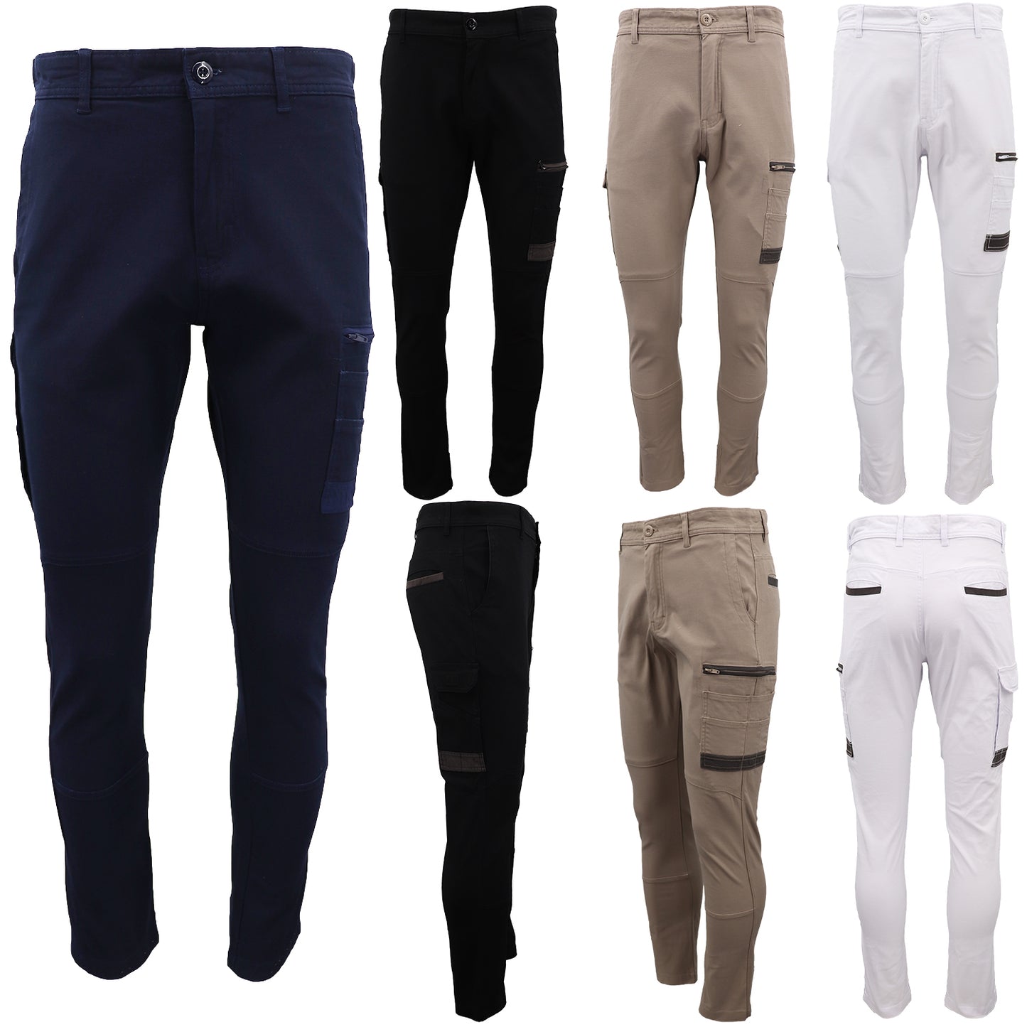 Men's Cotton Drill Cargo Work Pants UPF 50+ 13 Pockets Tradies Workwear Trousers, Black, 34