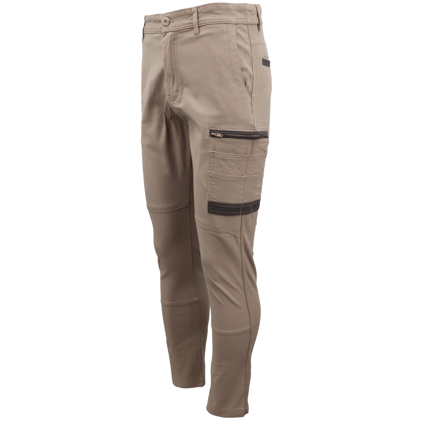 Men's Cotton Drill Cargo Work Pants UPF 50+ 13 Pockets Tradies Workwear Trousers, Black, 34