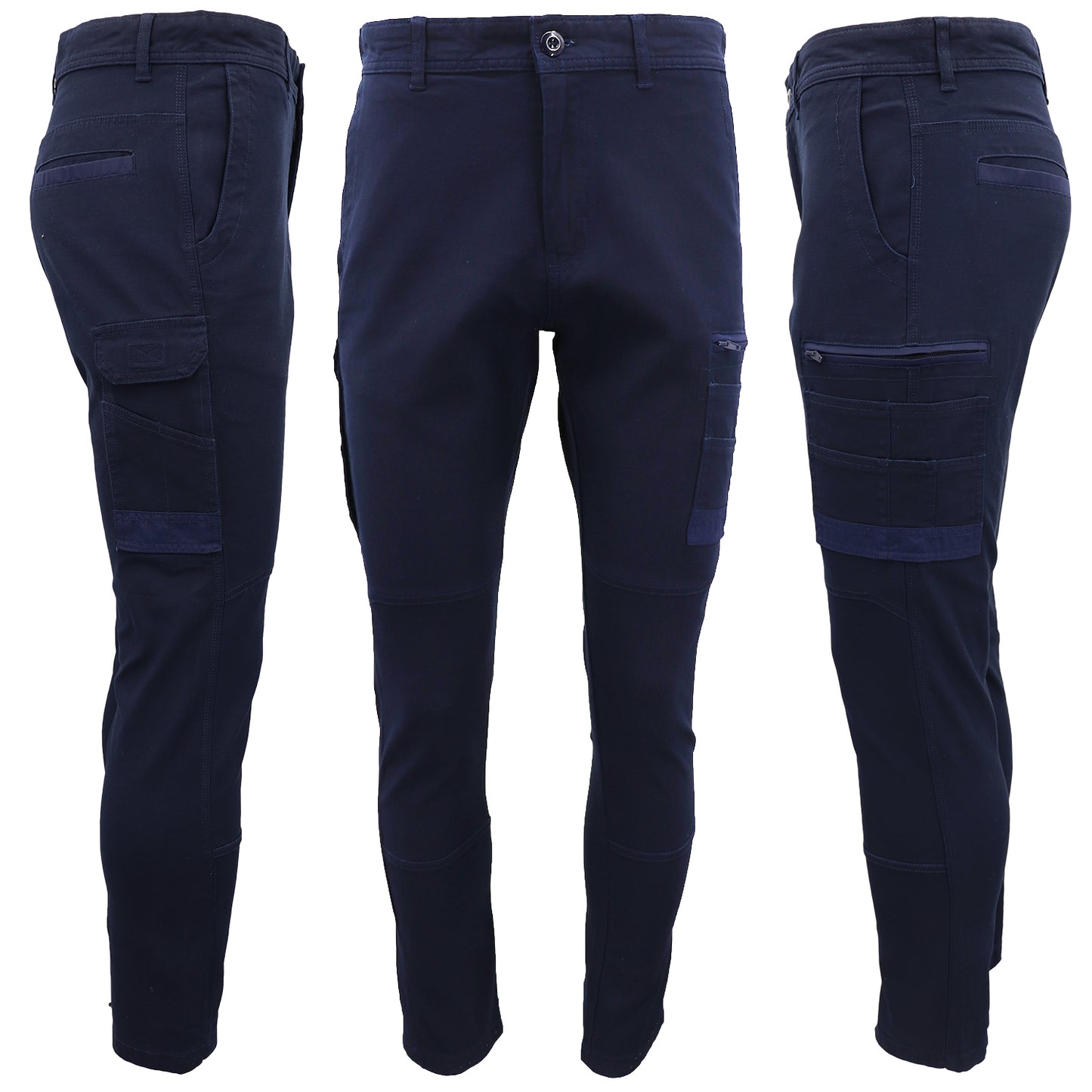 Men's Cotton Drill Cargo Work Pants UPF 50+ 13 Pockets Tradies Workwear Trousers, Navy, 38