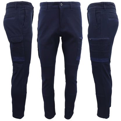 Men's Cotton Drill Cargo Work Pants UPF 50+ 13 Pockets Tradies Workwear Trousers, Navy, 38