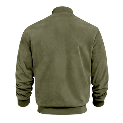 Men's Varsity Bomber Flight Jacket Breathable Windbreaker Zip Coat Faux Leather, Green, L