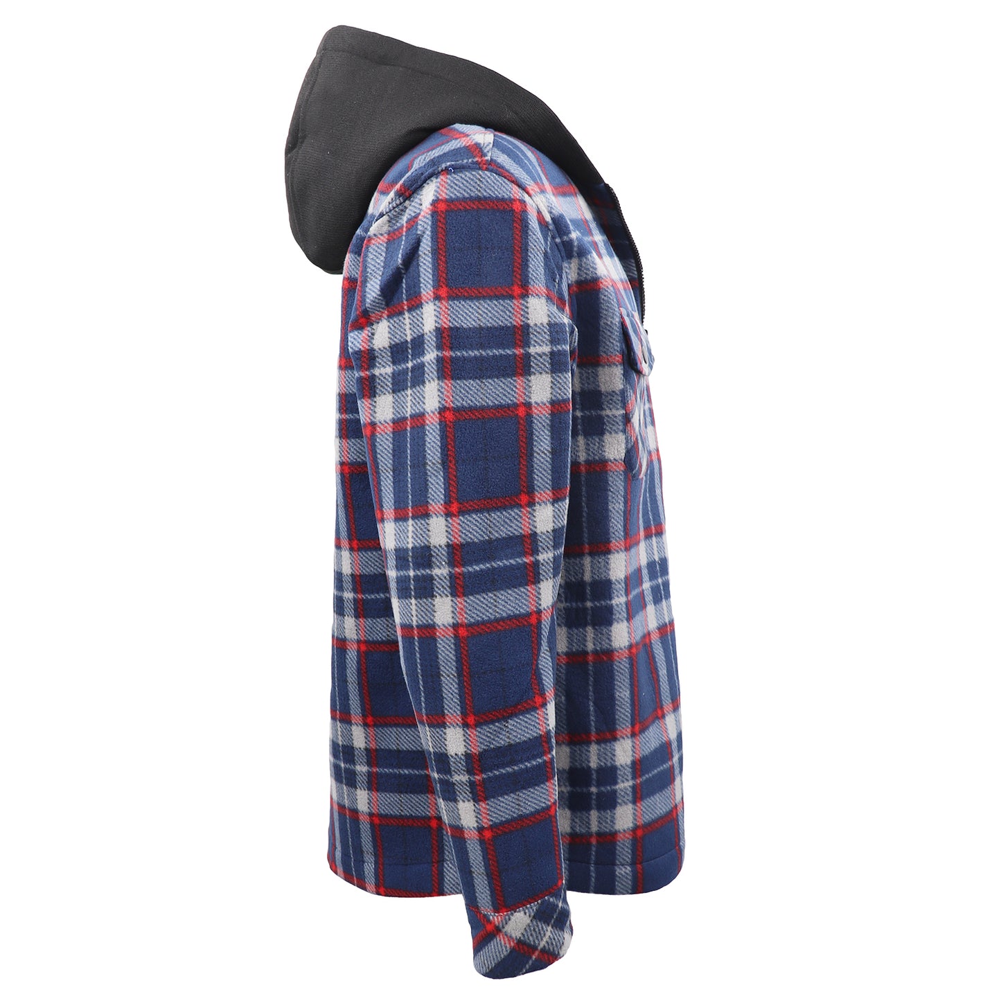 Men's Hooded Flannel Jacket Flannelette Plaid Fleece Shirt Zip Up Winter Coat, Blue, S