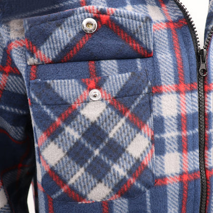 Men's Hooded Flannel Jacket Flannelette Plaid Fleece Shirt Zip Up Winter Coat, Blue, S