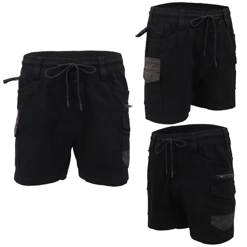 Mens Cargo Cotton Work Shorts 10 Pockets Tradies Utility Pants Workwear Trousers, Black, 40