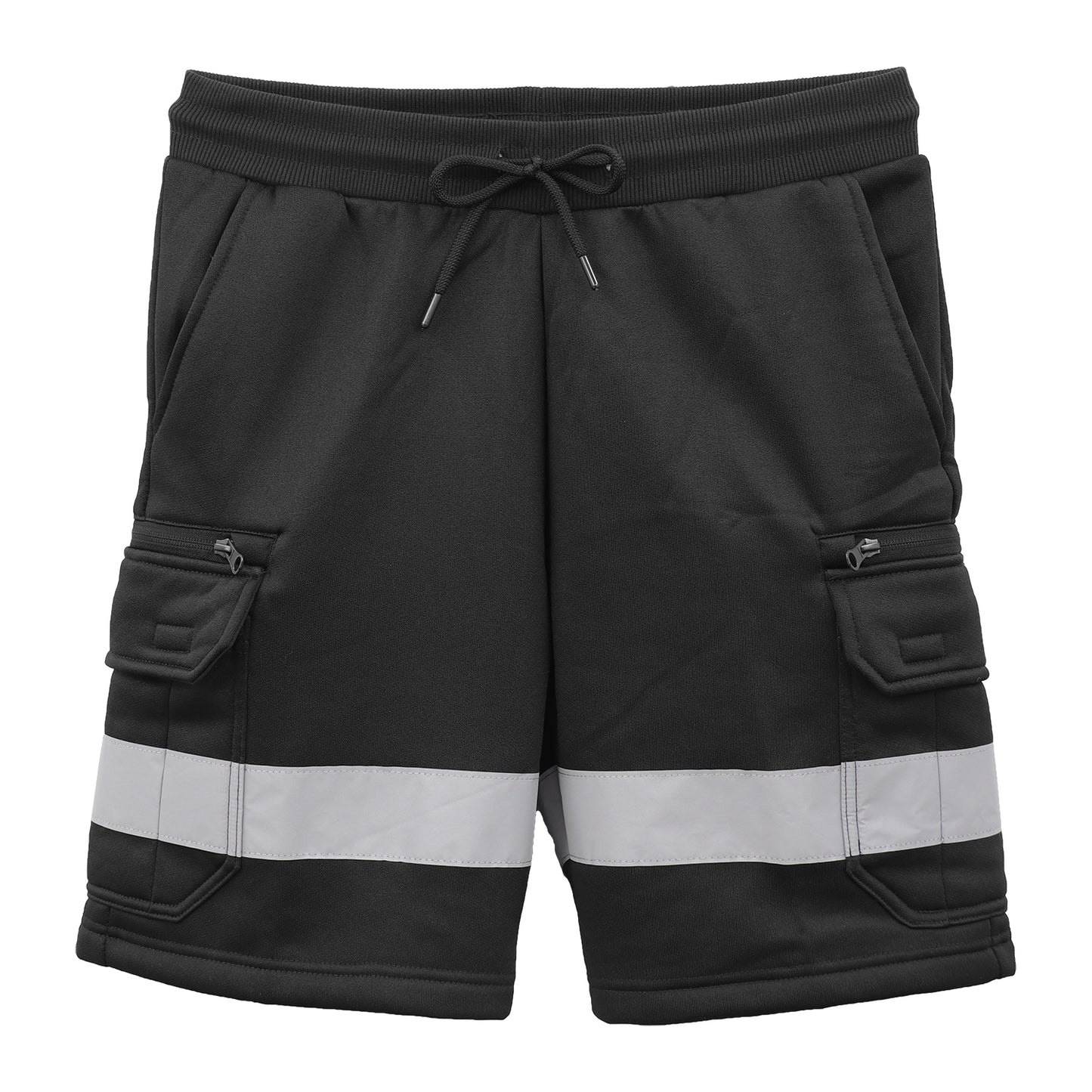Hi Vis Fleece Work Cargo Shorts w Reflective Tape Workwear Tradie Utility Pants, Black, 3XL