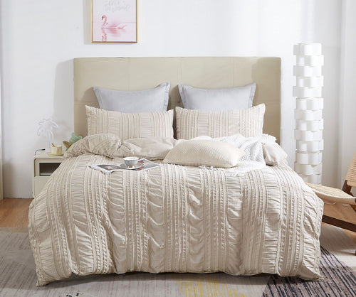 Tufted Boho Striped Embroidery Quilt/Doona/Duvet Cover Set - Queen Size
