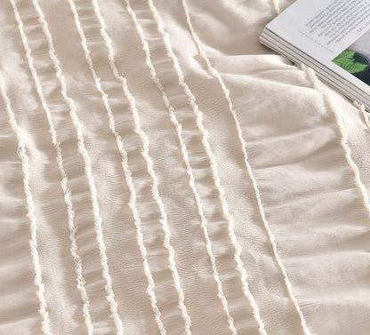Tufted Boho Striped Embroidery Quilt/Doona/Duvet Cover Set - Queen Size