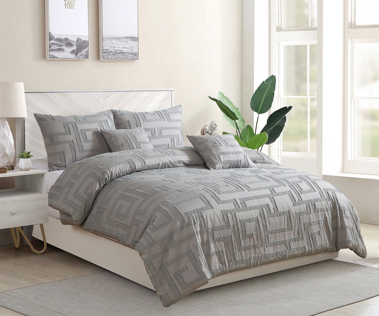 Tufted Jacquard Quilt/Doona/Duvet Cover Set - Grey - King Size