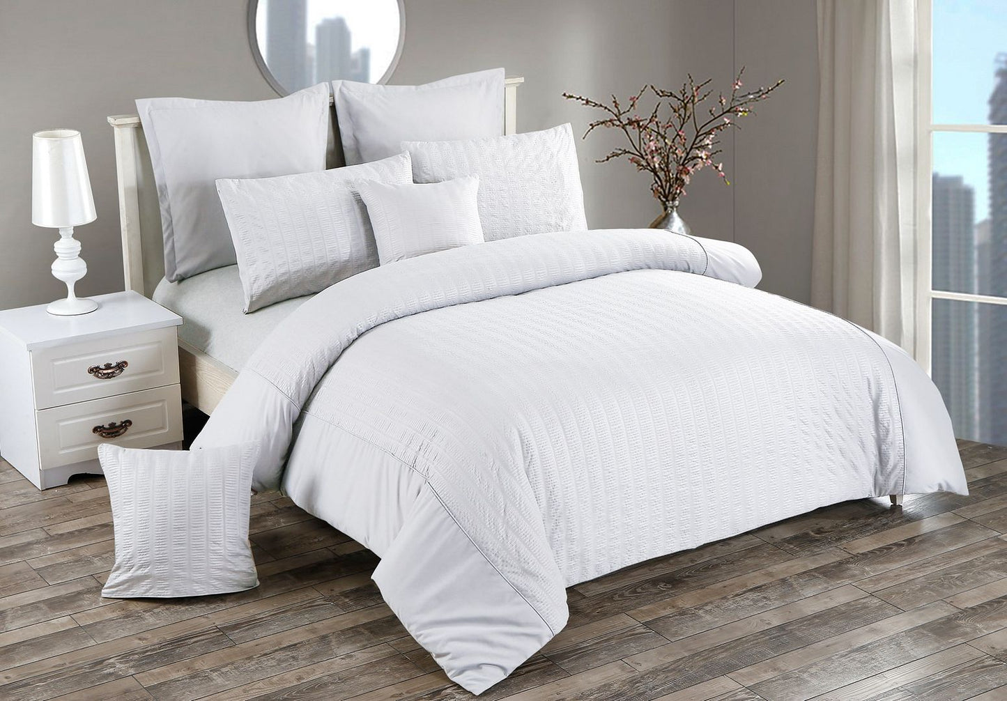 Seersucker Double Size White Duvet Quilt Cover Set