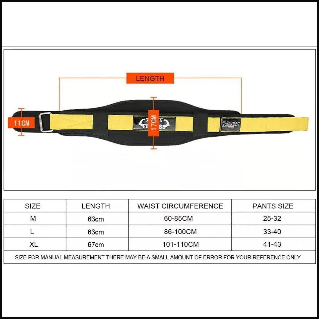 Fitness Weight Lifting Belt Barbell Dumbell Training Back Support Men Women XL - Yellow-XL