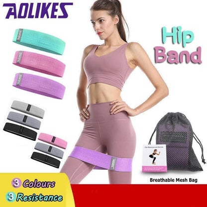 Aolikes Set 3 Resistance Booty Bands Hip Circle Loop Bands Workout Exercise - Set of 3 (Green,Pink,Purple) with Bag