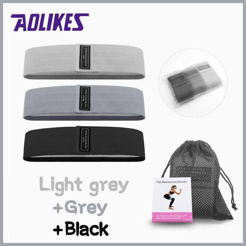 Aolikes Set 3 Resistance Booty Bands Hip Circle Loop Bands Workout Exercise - Set of 3 (Pink,Grey,Black) with Bag