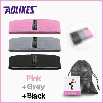 Aolikes Set 3 Resistance Booty Bands Hip Circle Loop Bands Workout Exercise - Set of 3 (Pink,Grey,Black) with Bag